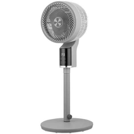 Ventilateur sur pied gris persan/chrome de 50w 3vel regx33x33cm oscillant, écran, télécommande et minuterie