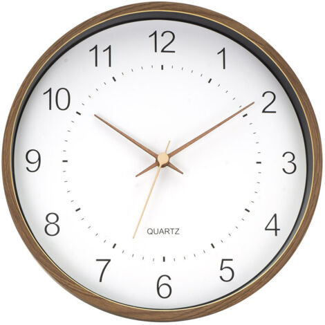 FABRILAMP Horloge murale Monquey, Ø35 x 5 cm, avec aiguilles de mouvement continu, bois foncé et blanc (pile AA non incluse) (1/2)