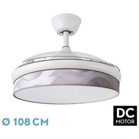 Ventilateur dc fashion 72w white/grey wave 108d 3aspas 7200lm 3000k,4000k,6000k remote+memory+timer (1/2)