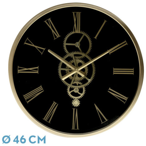 Horloge murale de DUQUE noir or 46x46x7 cm engrenages avec mouvement (1/2)