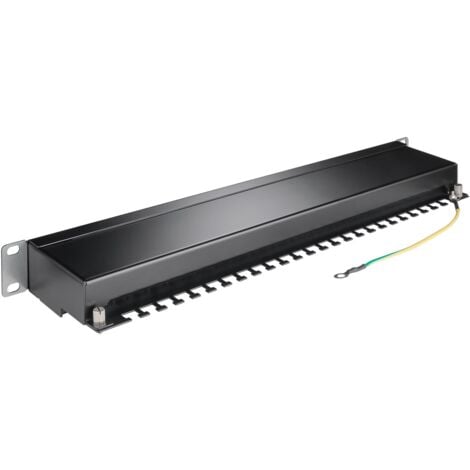 CAT 6 Panneau de Brassage 19 Pouces (48,3 cm), 24 Ports (1 U), STP blindé, noir. Version couleur noir