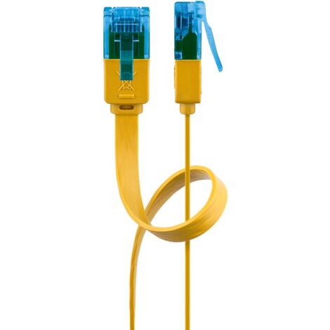 CAT 6A Câble Patch Plat, U/UTP, jaune, conducteur en cuivre (CU). Longueur de câble 0.5 m (1/5)