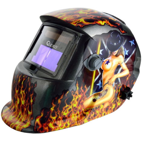 Masque de soudeur professionnel auto-assombrissant échelon 9/13 DIN Noir Flammes