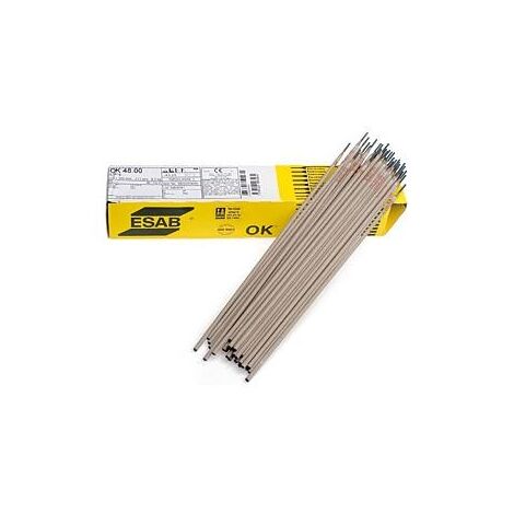 Electrode de soudage basique, ESAB, modèle OK 48.00 fi 3.2 mm, pour acier au carbone, haute pénétration, laitier facile à enlever, arc stable, présentation 6.0 kg