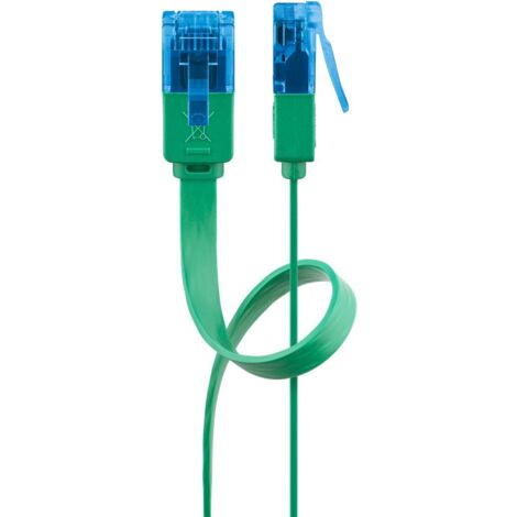 CAT 6A Câble Patch Plat, U/UTP, Vert, conducteur en cuivre (CU). Longueur de câble 0.5 m (1/5)