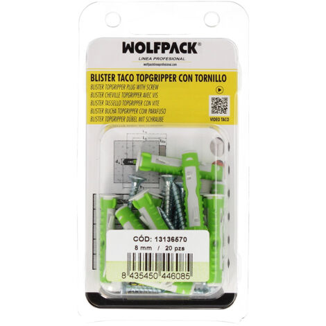 Blister Tacos Topgripper Bimaterial Con Tornillos Ø 8 mm. 20 Piezas (1/4)