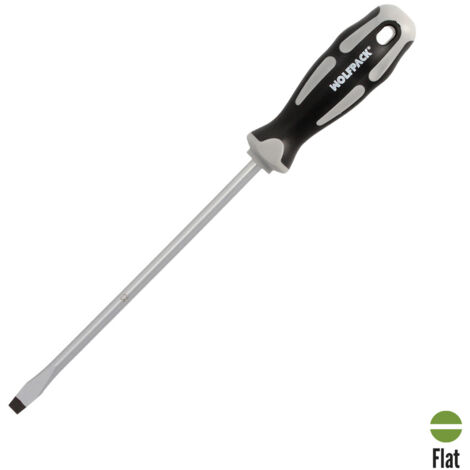 Tournevis plat embouti en acier S2, manche TPR bi-matière. Mesure 1,6 x Ø 8,0 x 200 mm. DIN5265 (1/5)