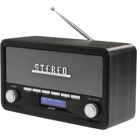 Radio Digital Denver DAB-18DARKGREY - Radio analogique et numérique, Dab,FM. Bluetooth. Haut-parleurs 4 W. Écran LCD, bois foncé (1/5)