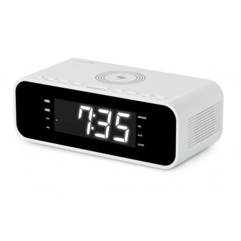 Thomson CR221I - Radio-réveil (chargeur à induction sans fil, AUX-IN 3,5 mm, radio FM, USB, double alarme) couleur blanc (1/5)