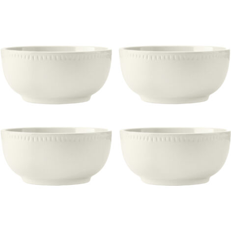 Mikasa Cranborne Set de 4 Bowls de Cereal de Stoneware, Service for 4, Set de 4 Bowls de Cereal in Stoneware, 15cm, Cream - Micro-ondes et lave-vaisselle