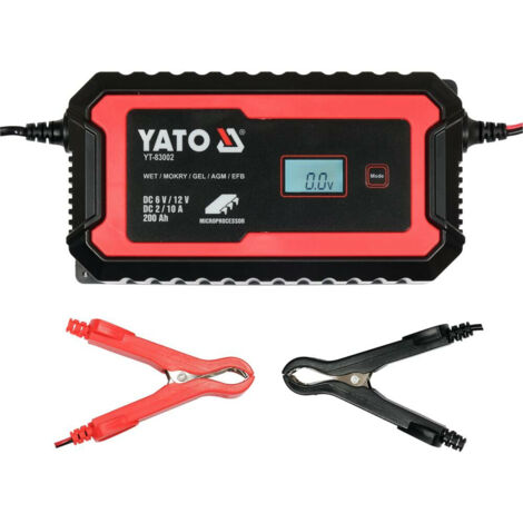 YATO Chargeur de batterie  Chargeur de batterie de voiture 10A Max pour batterie de voiture, camion, moto jusqu'à 200Ah  Protection contre les courts-circuits YT-83002 (1/5)