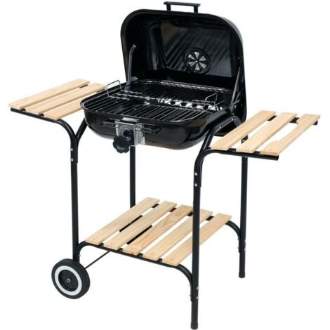 Bricoline – Barbecue charbon noir 98x51x85 cm – Grille réglable en chrome – Léger 8,1 kg avec roulettes – Couvercle pour cuisson homogène