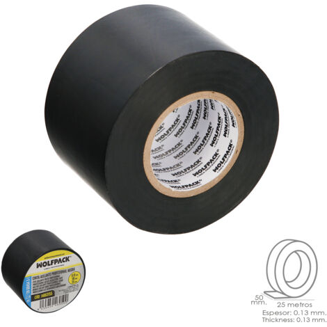 WOLFPACK LINEA PROFESIONAL 14063155 Professional Noir Épaisseur 0,13 mm. Largeur 50 mm. Rouleau 25 mètres électricien, ruban isolant câbles, multicolore (1/2)