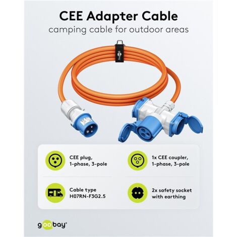 Cable De Extensión CEE H07BQ-F PUR Para Camping Y Caravana – ángulo Recto, 32A, 3x4mm², Naranja
