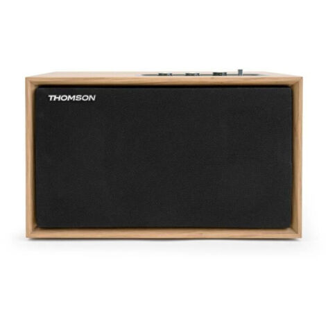 THOMSON WS302 - Speaker Bluetooth 5.3, 50W Puissance musicale totale, entrée AUX-IN 3.5mm, réglage séparé des aigus et des basses, façade amovible, bois, marron, alimentation 230V
