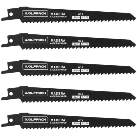 Lame de scie sabre à bois 152 mm. 6 tpi. 5 pièces spéciales pour le bois. (1/5)