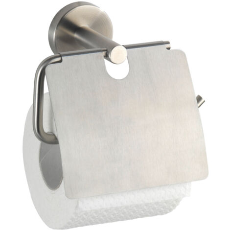 WENKO Support papier toilette mural, porte papier toilette avec couvercle, Bosio, acier inox, 15x13,5x7 cm, mat (1/5)