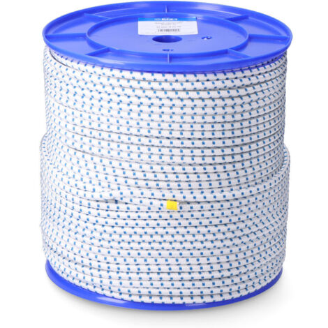 Cordon élastique en polyester et latex (200 mètres de longueur et calibre Ø8 mm) couleur blanc et bleu (1/4)