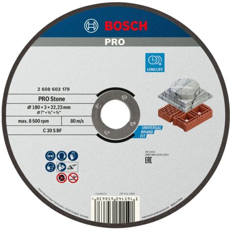 Bosch 2 608 603 179 - Disque de coupe droite Standard pour la pierre - C 30 S BF, 180 mm, 22,23 mm, 3,0 mm (paquet de 1) (1/4)