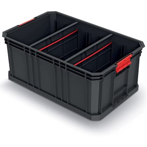 Caisse à outils modulaire empilable – Capacité de charge 50 kg – Parois séparées – Dimensions 520 x 329 x 210 mm – Plastique noir – Kistenberg