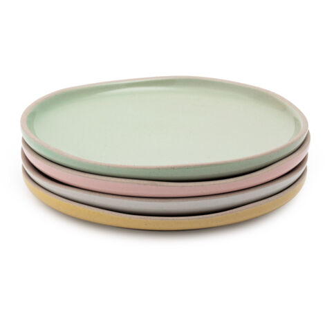 Jamie oliver big love little plates, set de 4 assiettes latérales en grès rose, blanc, green et jaune, 19cm.