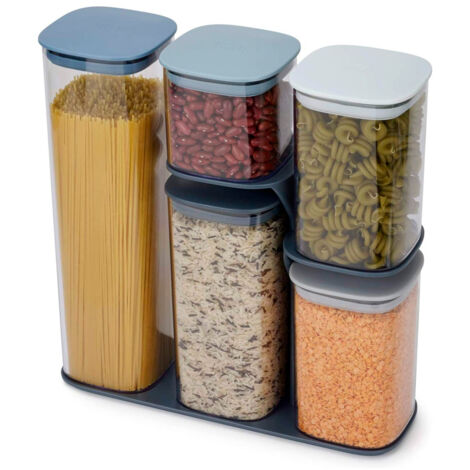 Set of 5 Podium de Joseph Joseph Editions, pots empilables avec support, étanches à l'air et avec joint en silicone de, contenance de 500 ml à 1,9 L, couleur ciel. (1/5)