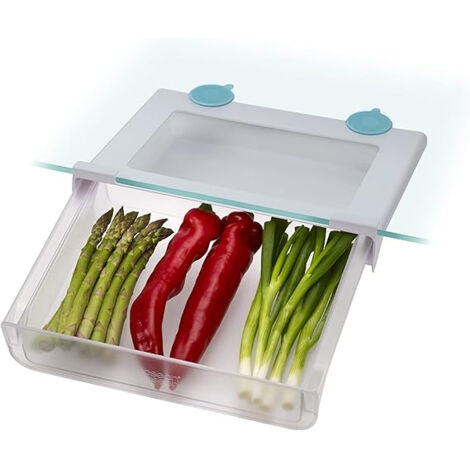 FridgeStore™, Joseph Joseph, modèle Tiroir de rangement sous étagère, organisateur de réfrigérateur de, idéal pour un rangement supplémentaire, avec ventouses et poignée, couleur transparente. (1/5)