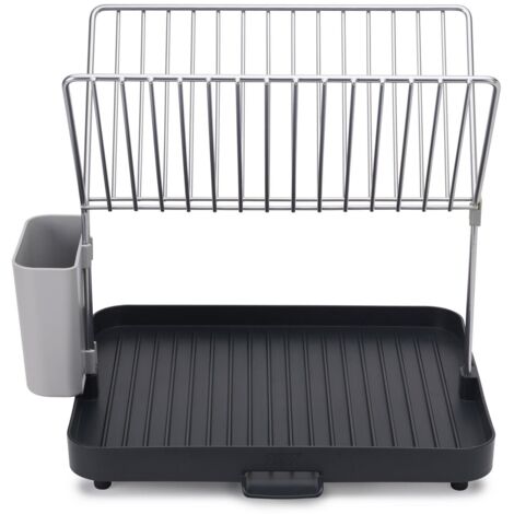 Y Porte-vaisselle Joseph Joseph, conception à 2 niveaux, capacité pour la vaisselle et les ustensiles, drainage efficace, gris/bleu, adapté aux petits espaces, facile à nettoyer. (1/5)