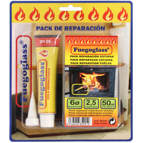 FuegoGlass Pack Cordon Fibre de Verre 6mm x 2,5m + Colle 50ml B0245 (1/2)