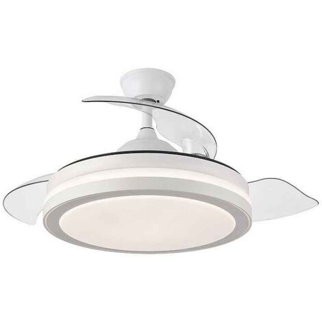FABRILAMP - Ventilateur de Ventilateur de plafond rétractable  Moteur DC Silencieux  Intégré LEDLight LED 3 tons de Light  6 Speeds  Remote Control  White, Metal