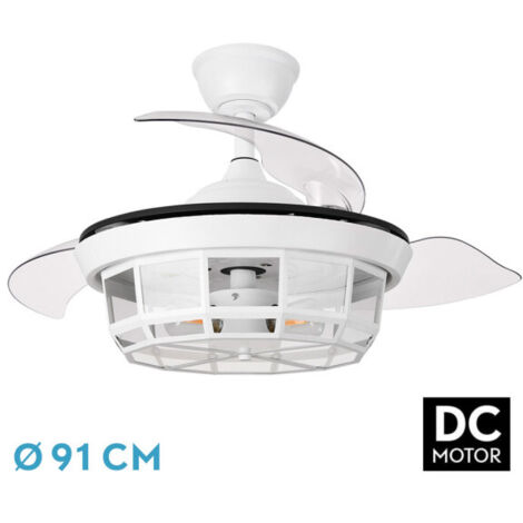 Ventilateur DC Tornado Blanc 3xe27 91d 3 pales déployables 6 vitesses avec télécommande et minuterie (1/2)