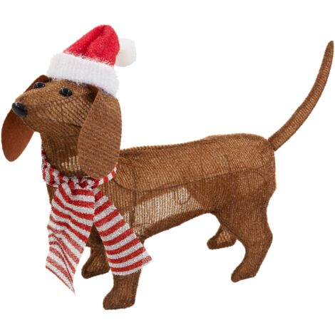 Décoration LED pour chien avec chapeau rouge pour Noël, 70 cm, couleur marron (1/5)