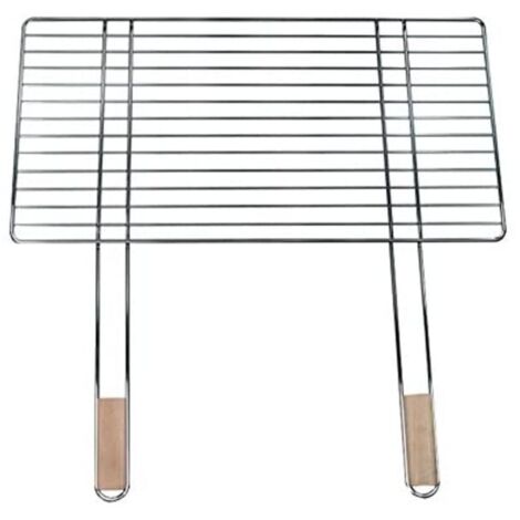 Grill en acier chromé 68 x 40 cm – 2 poignées en bois – Résistant à la rouille – Pour barbecue standard – Tresice France