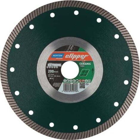 Norton – Disque diamant pour meuleuse 200 mm – Alésage 25,4 mm – Largeur segment 1,4 mm – Hauteur segment 10 mm – Pour céramique et grès