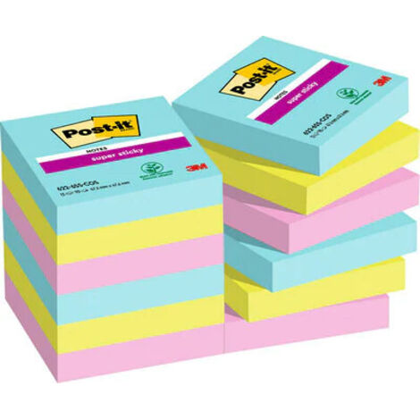 Post-It 622-12SS-COS Note autocollante Carré Bleu, Vert, Rose 90 feuilles autocollantes