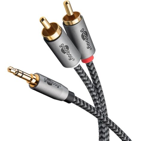 Câble Adaptateur Audio AUX, Fiche Jack 3,5 mm vers Fiche RCA Stéréo, 5 m, Connecteur Jack 3,5 mm (3 broches, stéréo) 2 connecteurs Cinch (audio à gauche/droite). Longueur de câble 5 m (1/5)