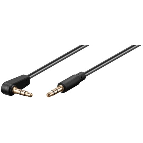 Câble de connexion audio AUX, 3,5 mm stéréo 3 pôles, slim, CU, coudé, Connecteur Jack 3,5 mm (3 broches, stéréo)  Connecteur Jack 3,5 mm (3 broches, stéréo) 90°. Longueur de câble 1 m