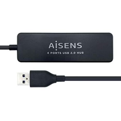AISENS Hub USB 2.0, Type A/M - 4 x Type A/H, Noir, 30 cm (1/4)