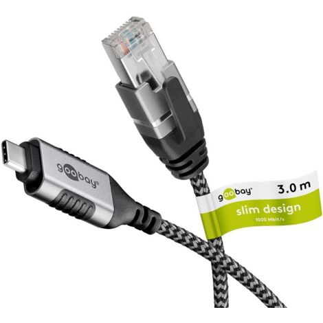 Câble Ethernet USB-C™ 3.1 vers RJ45, Slim, 3 m, connecte un routeur, modem ou switch réseau au port USB-C™ de l'ordinateur portable, tablette ou smartphone. Longueur de câble 3 m (1/5)