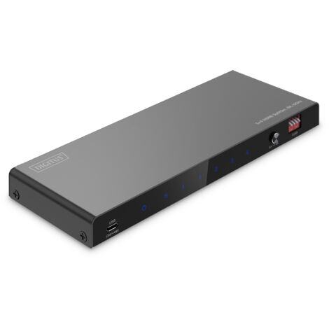 DIGITUS DS-55340 HDMI 1x4 Splitter - Entrée : 1 Port/Sortie : 4 Ports - UHD 8K/60 Hz HDTV : 7680 × 4320p - HDCP 2.3 et HDMI 2.1 - HDR, Deep Colour, EDID switch - Toslink, stéréo (3,5 mm) (1/4)
