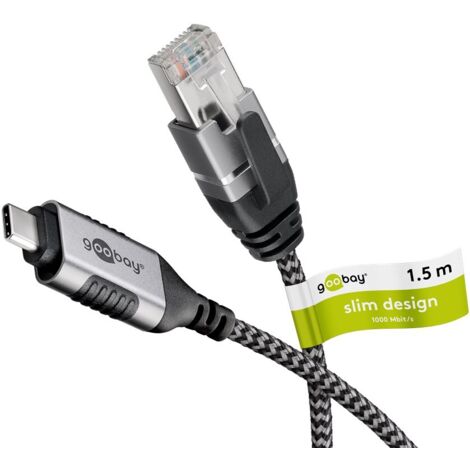 Câble Ethernet USB-C™ 3.1 vers RJ45, Slim, 1,5 m, connecte un routeur, modem ou switch réseau au port USB-C™ de l'ordinateur portable, tablette ou smartphone. Longueur de câble 1.5 m (1/5)
