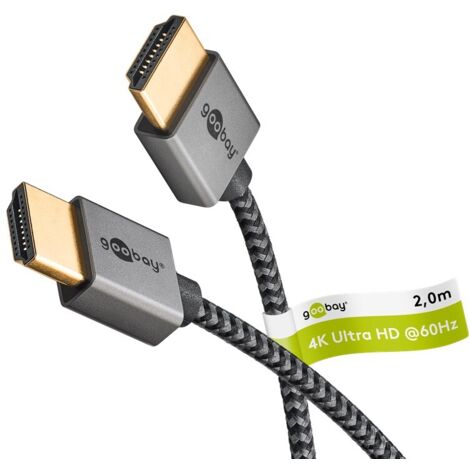 goobay Câble HDMI fin à haut débit avec Ethernet, 2m / 4K (3840 x 2160) UHD @ 60hz avec jusqu'à 18 Gbit/s, streaming audio et vidéo pour par ex. PlayStation 5, Xbox ONE ou Fire TV, 75753 (1/5)