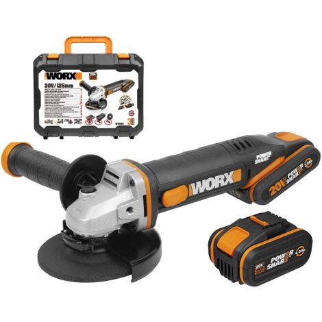 Worx – Broyeur 125mm WX803 – 20V avec 2Ah + 4Ah – Moteur Brushless pour espaces restreints – Verrouillage broche (1/5)