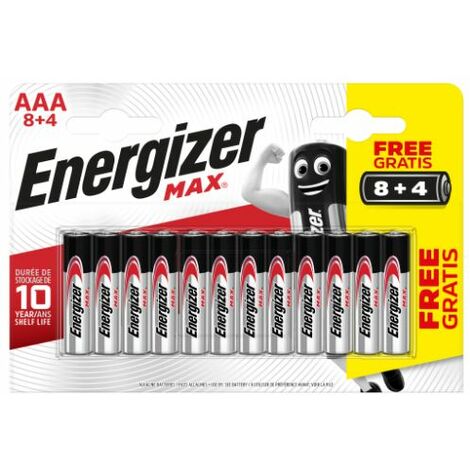 Blister 8 + 4 piles max type lr03 (aaa) energizer