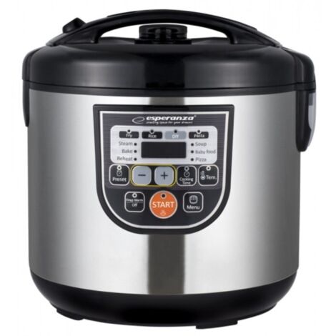 Multicuiseur 5L inox noir – 860W – 11 programmes automatiques – Cuisson vapeur, friture, maintien au chaud – Accessoires inclus – Esperanza