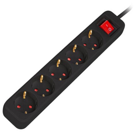 Rallonge Lanberg 1,5 m noire 5 prises Schuko 230 V avec interrupteur, câble en cuivre massif (1/4)