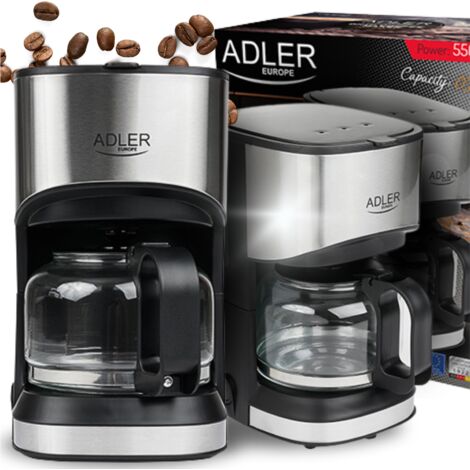 Adler AD-4407 Cafetière goutte à goutte 8 tasses, acier inoxydable, sans BPA, 550W, 550 W, 0,7 litres, noir et gris.