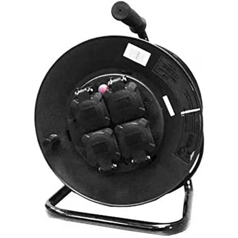 Enrouleur de câble professionnel avec protecteur thermique 3 x2,5mm 25mts 4 prises avec couvercle 3600 w 250v edm. (1/5)