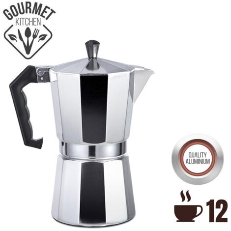 EDM – Cafetière italienne en aluminium 12 tasses – Compatible plaques gaz, vitrocéramiques, électriques – Conforme normes sécurité alimentaire UE