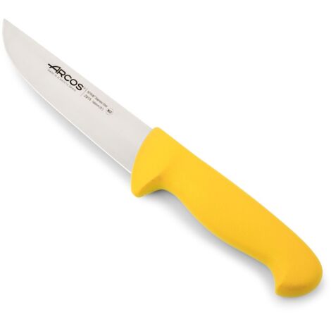 Couteau de boucherie Arcos Couleur - Prof 291500 en acier inoxydable Nitrum et mango polypropylène jaune ergonomique avec lame de 16 cm, vitrine.